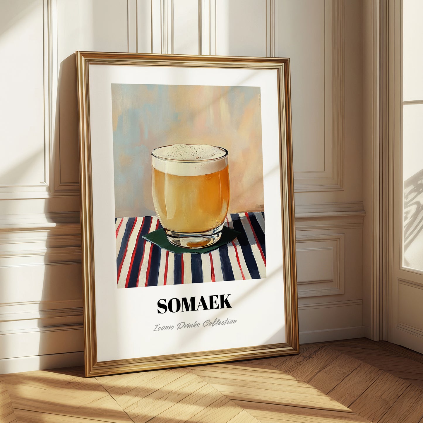 Somaek – on Striped Tablecloth, Korean Cocktail Wall Decor