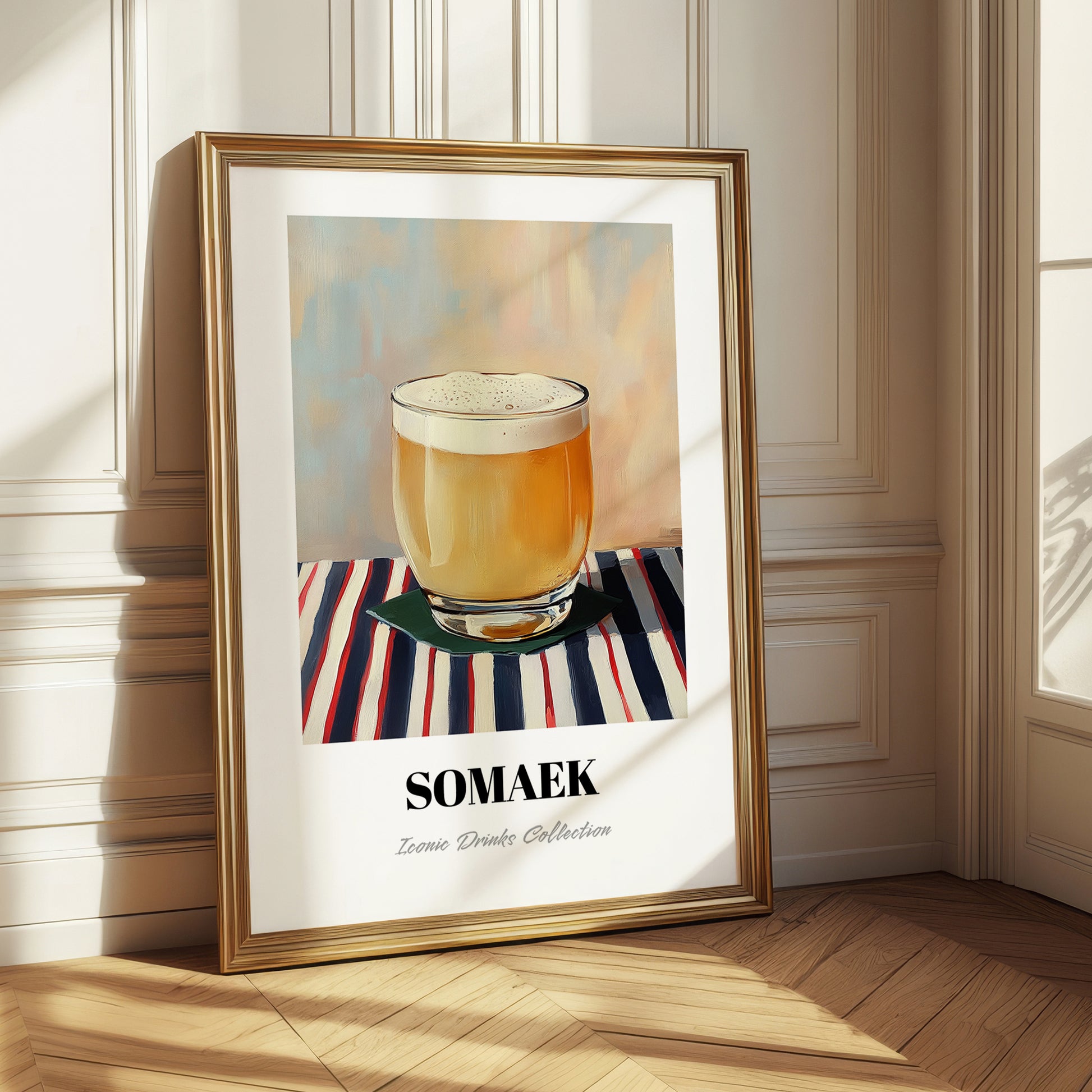 Somaek – on Striped Tablecloth, Korean Cocktail Wall Decor