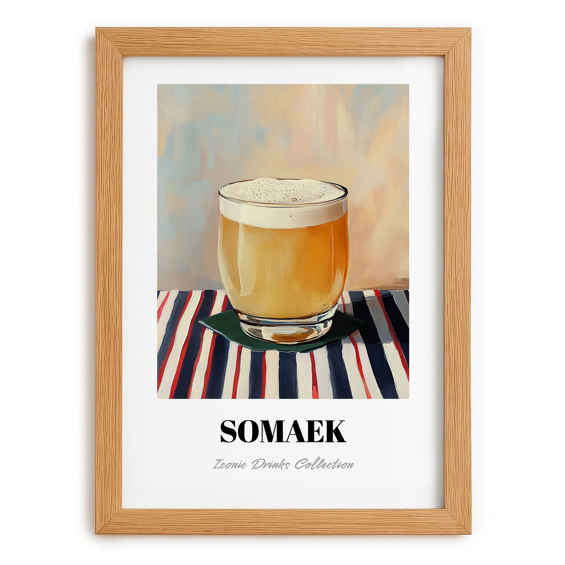 Somaek – on Striped Tablecloth, Korean Cocktail Wall Decor, set in oak frame