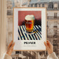 Pilsner – on Striped Tablecloth, Czech Beer Print, styled in a charming Paris street view