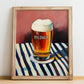 Pilsner – on Striped Tablecloth, Czech Beer Print, no-text version framed in wood