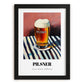 Pilsner – on Striped Tablecloth, Czech Beer Print, in sleek black frame
