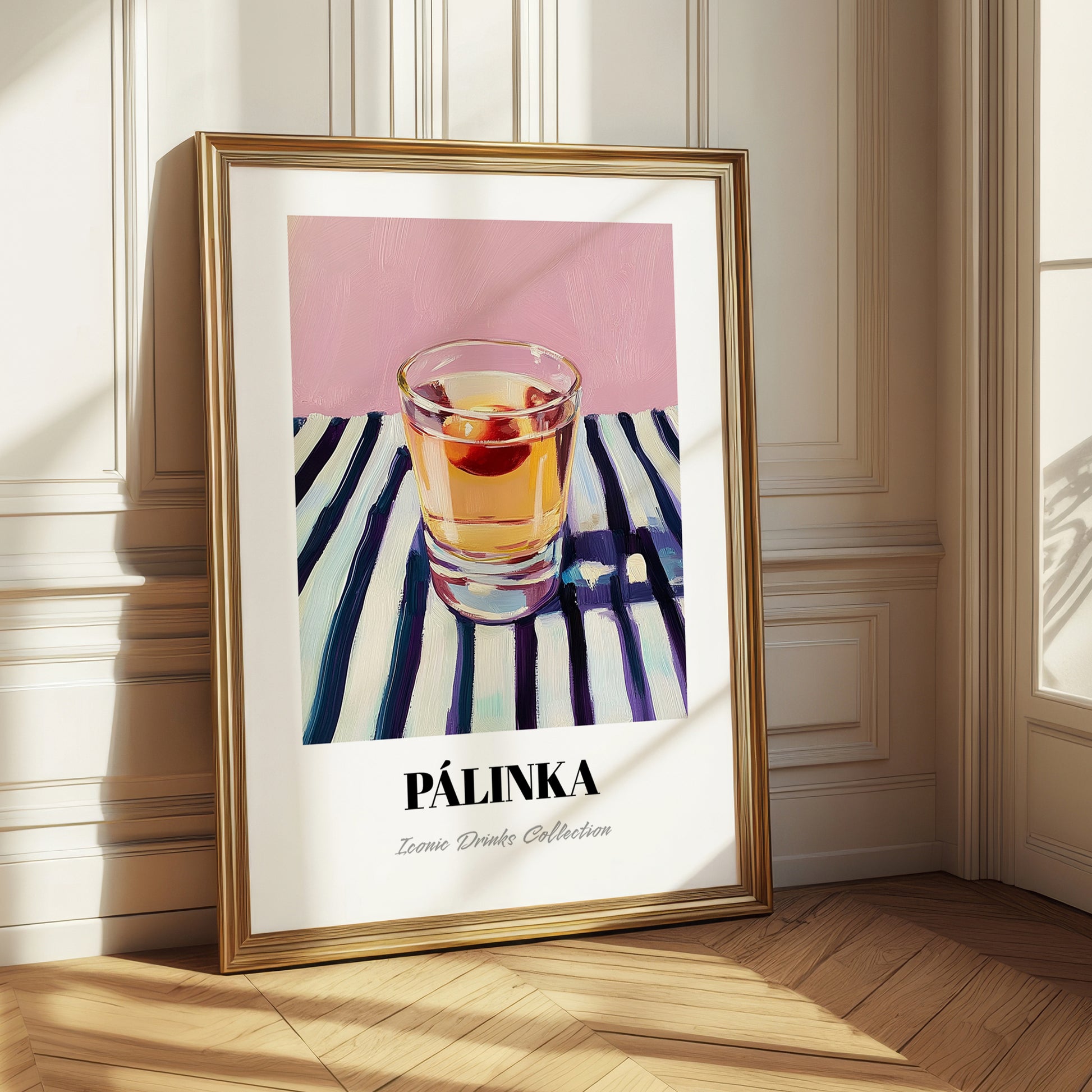 Pálinka – on Striped Tablecloth, Hungarian Wine Painting