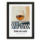 Tokaji Aszú – on Striped Tablecloth, Hungarian Spirit Illustration, in sleek black frame