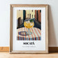 Socată – Romanian Street Café Scene, Romanian Beverage Print, in wooden frame leaning on the floor
