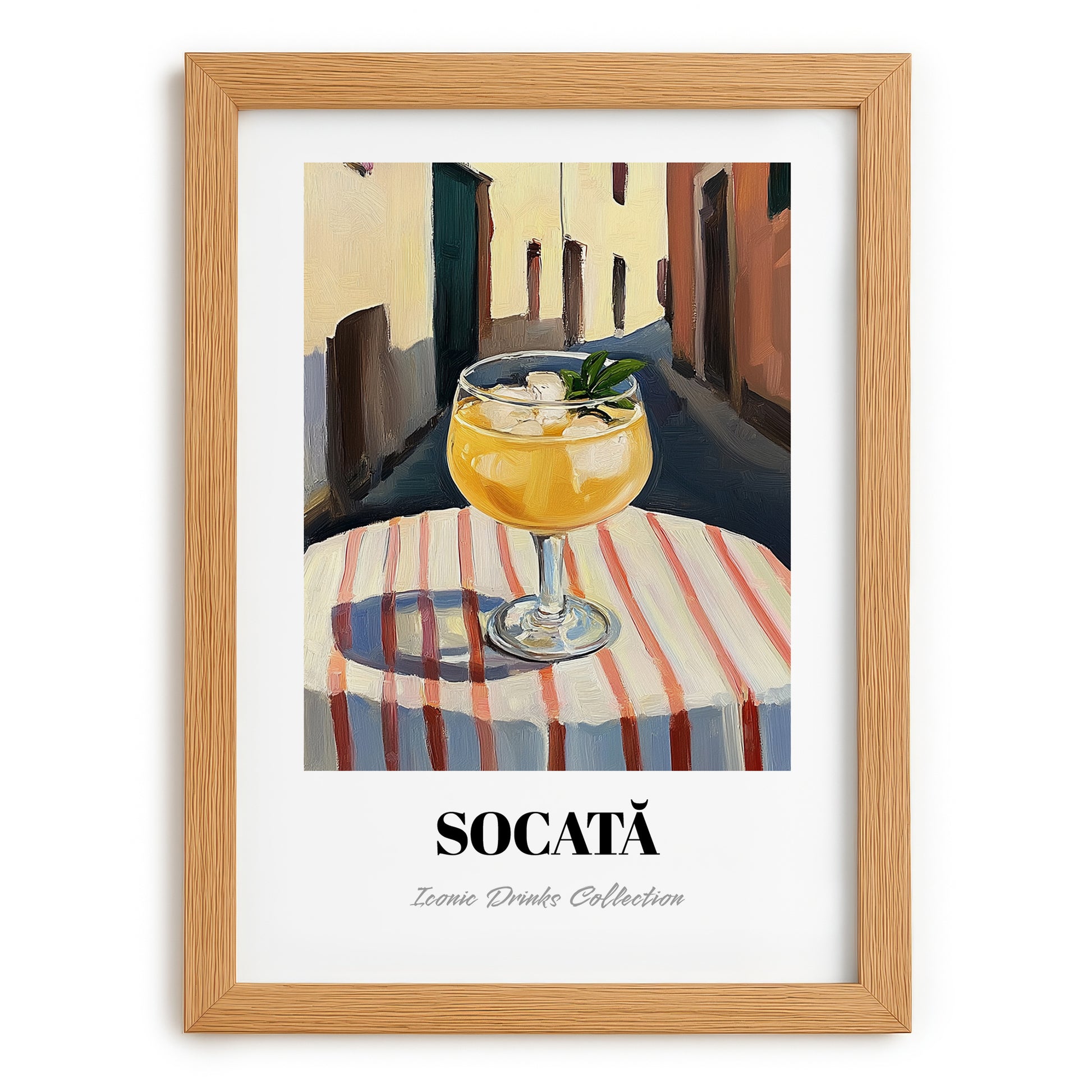 Socată – Romanian Street Café Scene, Romanian Beverage Print, set in oak frame