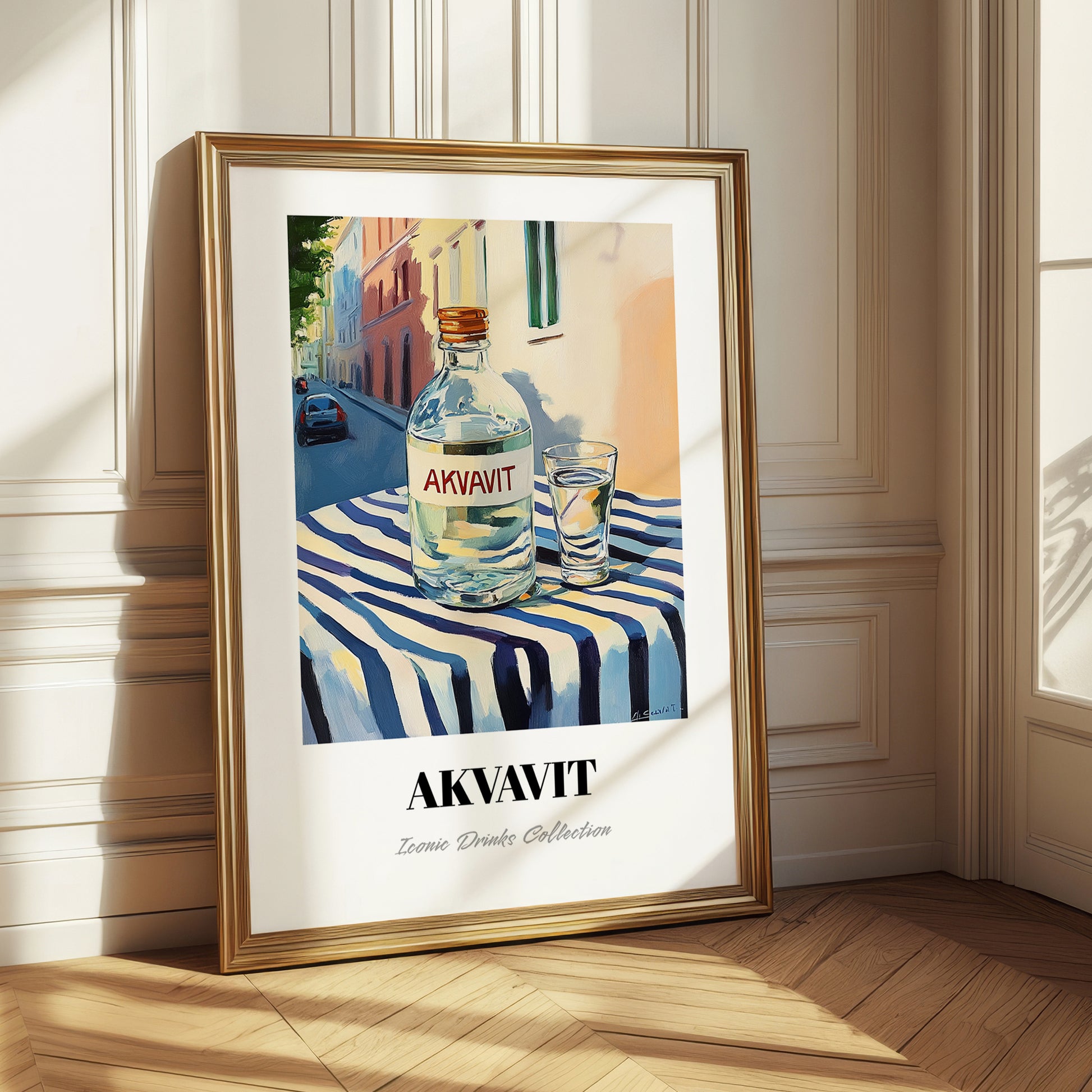 Akvavit – Danish Outdoor Café Scene, Danish Spirit Illustration