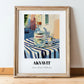 Akvavit – Danish Outdoor Café Scene, Danish Spirit Illustration, in wooden frame leaning on the floor