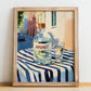 Akvavit – Danish Outdoor Café Scene, Danish Spirit Illustration, no-text version framed in wood
