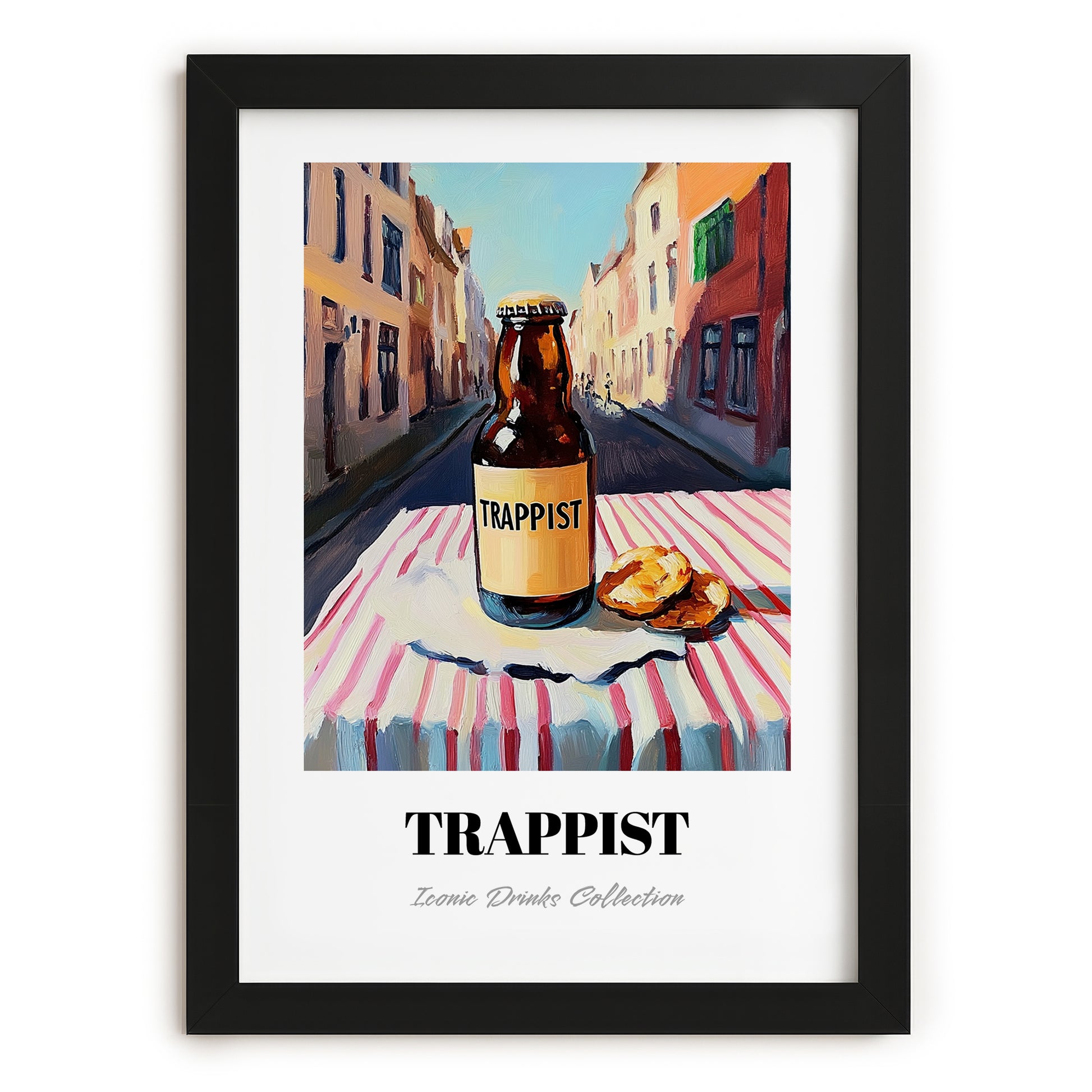 Trappist – Belgian Street Café Scene, Belgian Beer Poster, in sleek black frame