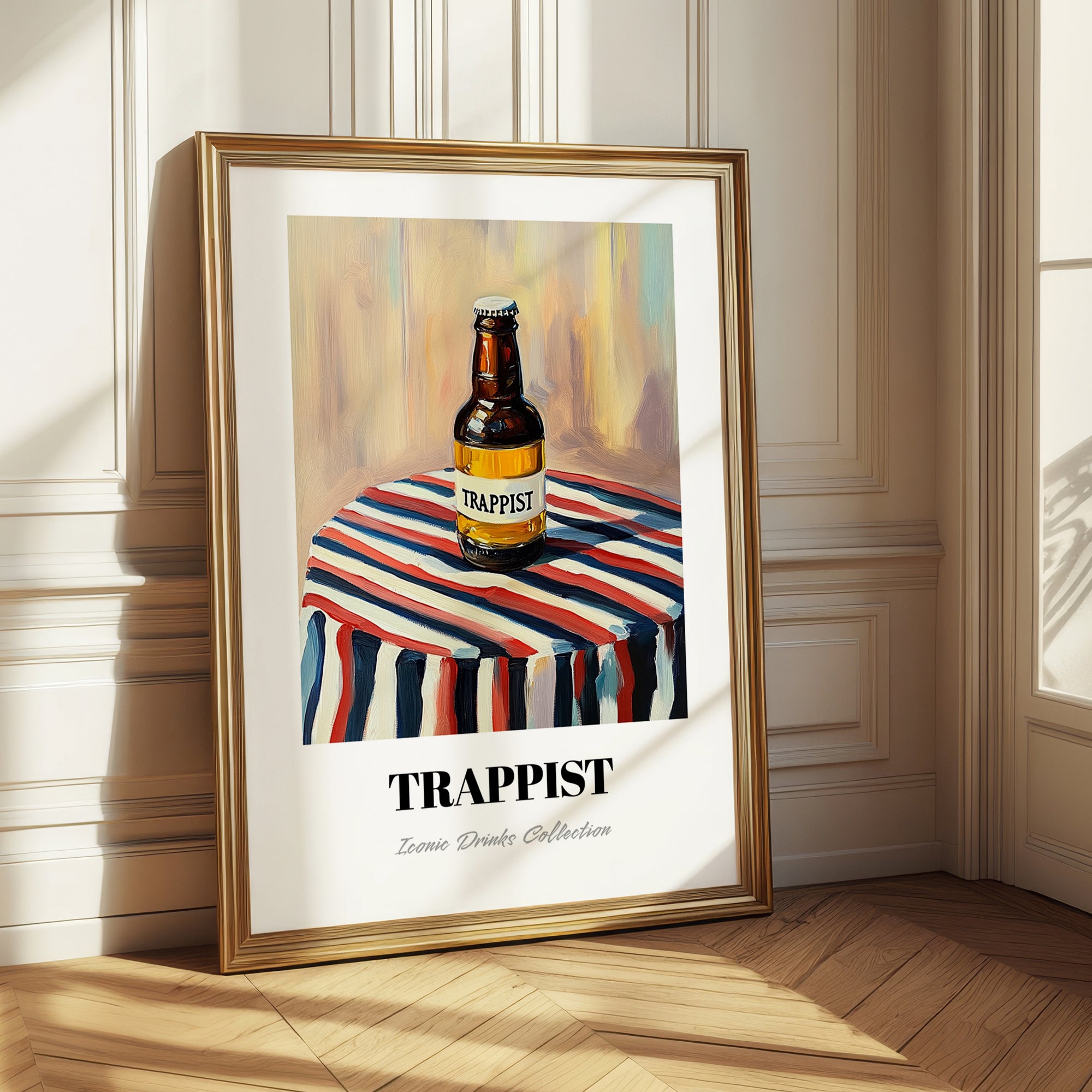 Trappist – on Striped Tablecloth, Belgian Beer Still Life