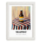 Trappist – on Striped Tablecloth, Belgian Beer Still Life, placed in minimal white frame