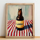 Lambic – on Striped Tablecloth, Belgian Beer Illustration, no-text version framed in wood