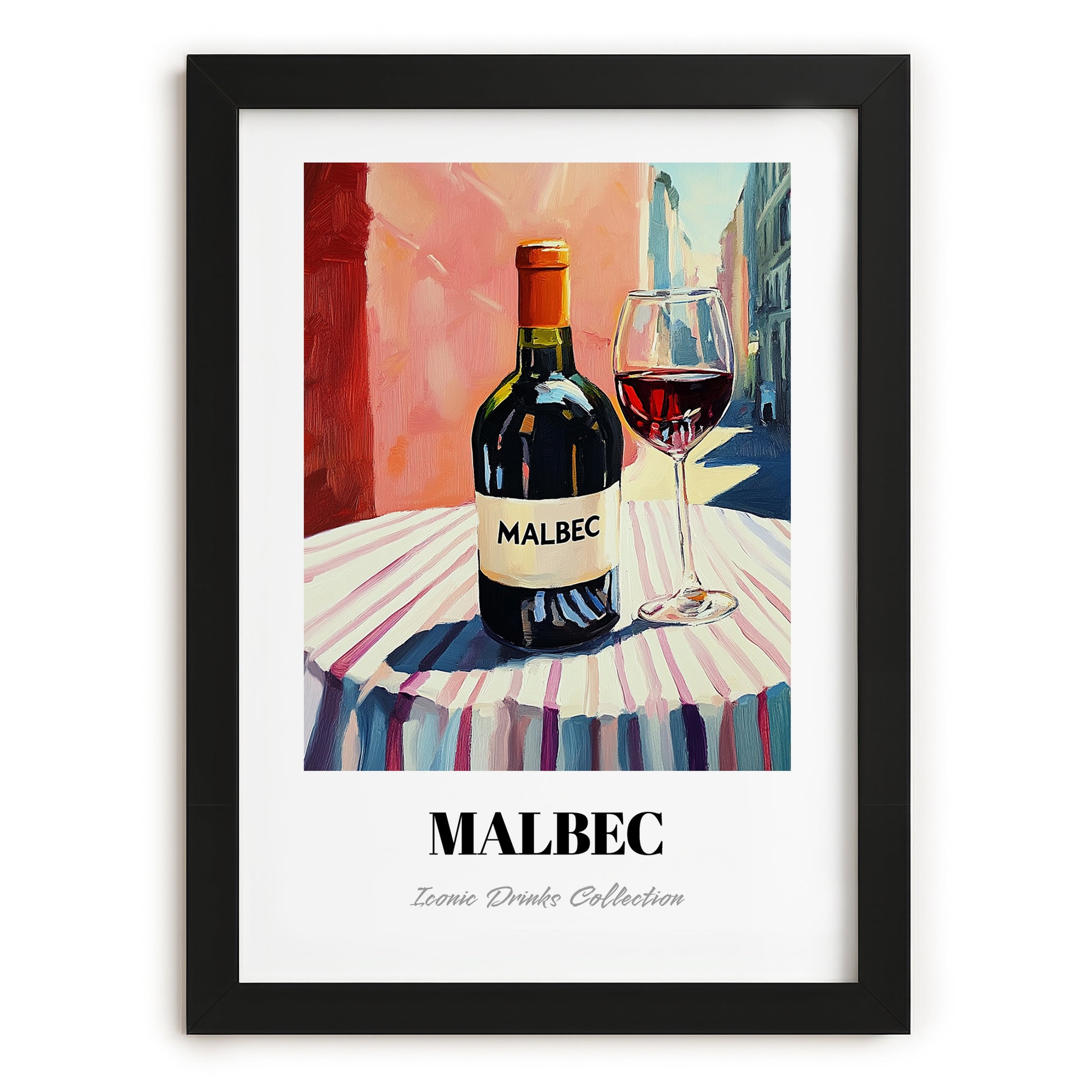 Malbec – Argentinian Street Café Scene, Argentinian Beverage Still Life, in sleek black frame
