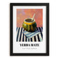 Yerba Maté – on Striped Tablecloth, Argentinian Whiskey Wall Decor, in sleek black frame