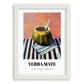 Yerba Maté – on Striped Tablecloth, Argentinian Whiskey Wall Decor, placed in minimal white frame