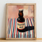 Scottish Ale – on Striped Tablecloth, Scottish Beer Illustration, no-text version framed in wood