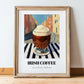 Irish Coffee – Irish Outdoor Café Scene, Irish Beverage Painting, in wooden frame leaning on the floor