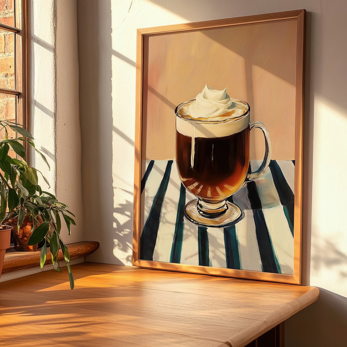 Irish Coffee – on Striped Tablecloth, Irish Drink Wall Decor, clean layout with no caption