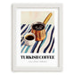 Turkish Coffee – on Striped Tablecloth, Türk Kahvesi Still Life, placed in minimal white frame