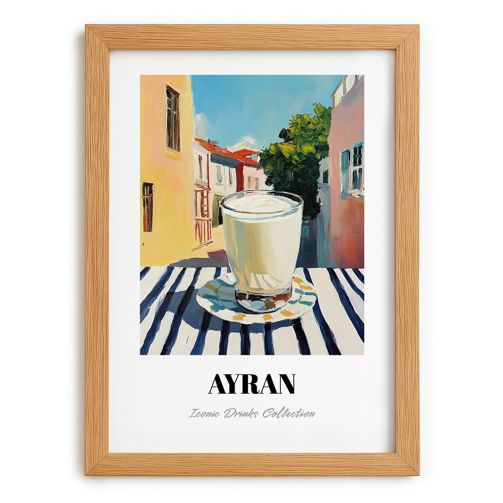 Ayran – Turkish Street Café Scene, Turkish Beverage Poster, set in oak frame
