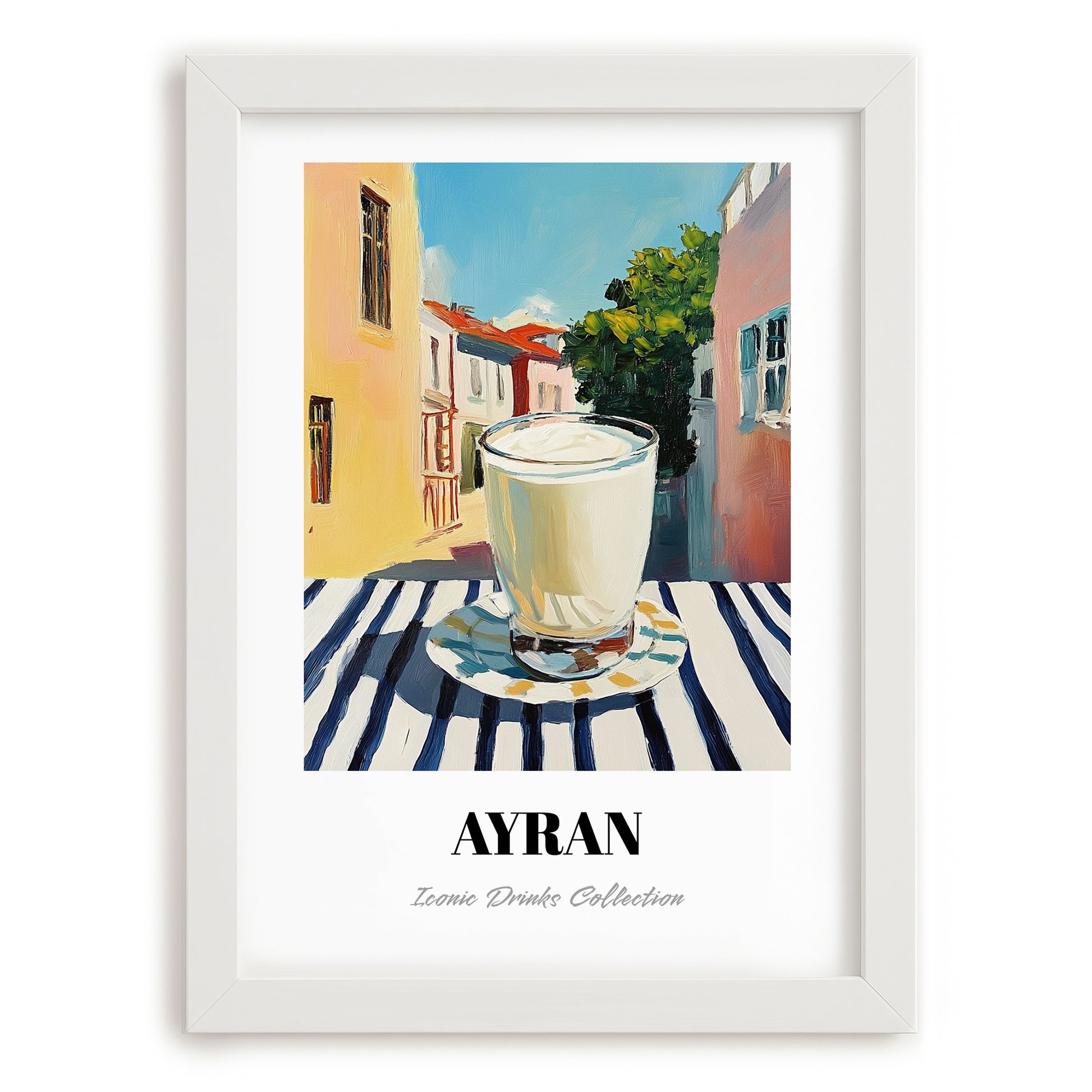 Ayran – Turkish Street Café Scene, Turkish Beverage Poster, placed in minimal white frame