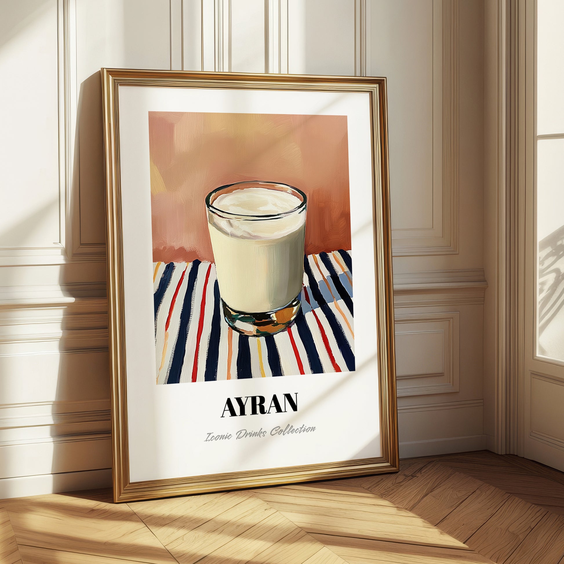 Ayran – on Striped Tablecloth, Turkish Beverage Wall Decor