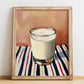 Ayran – on Striped Tablecloth, Turkish Beverage Wall Decor, no-text version framed in wood
