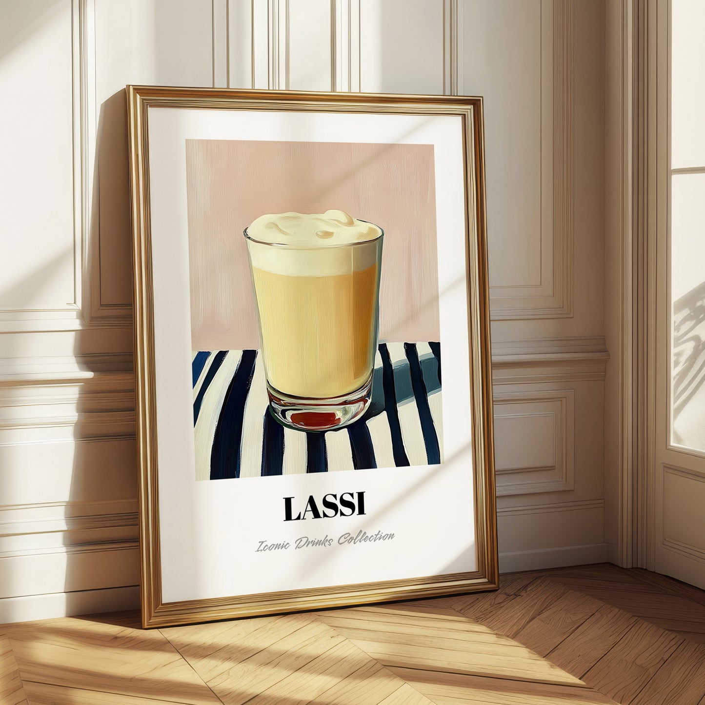 Lassi – on Striped Tablecloth, Pakistani Beverage Painting