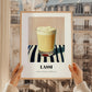 Lassi – on Striped Tablecloth, Pakistani Beverage Painting, styled in a charming Paris street view