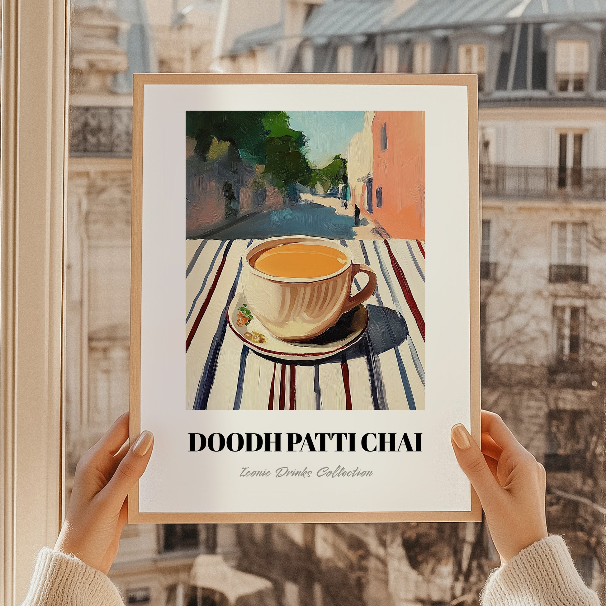 Doodh Patti Chai – Pakistani Café on the Corner, Pakistani Tea Print, styled in a charming Paris street view