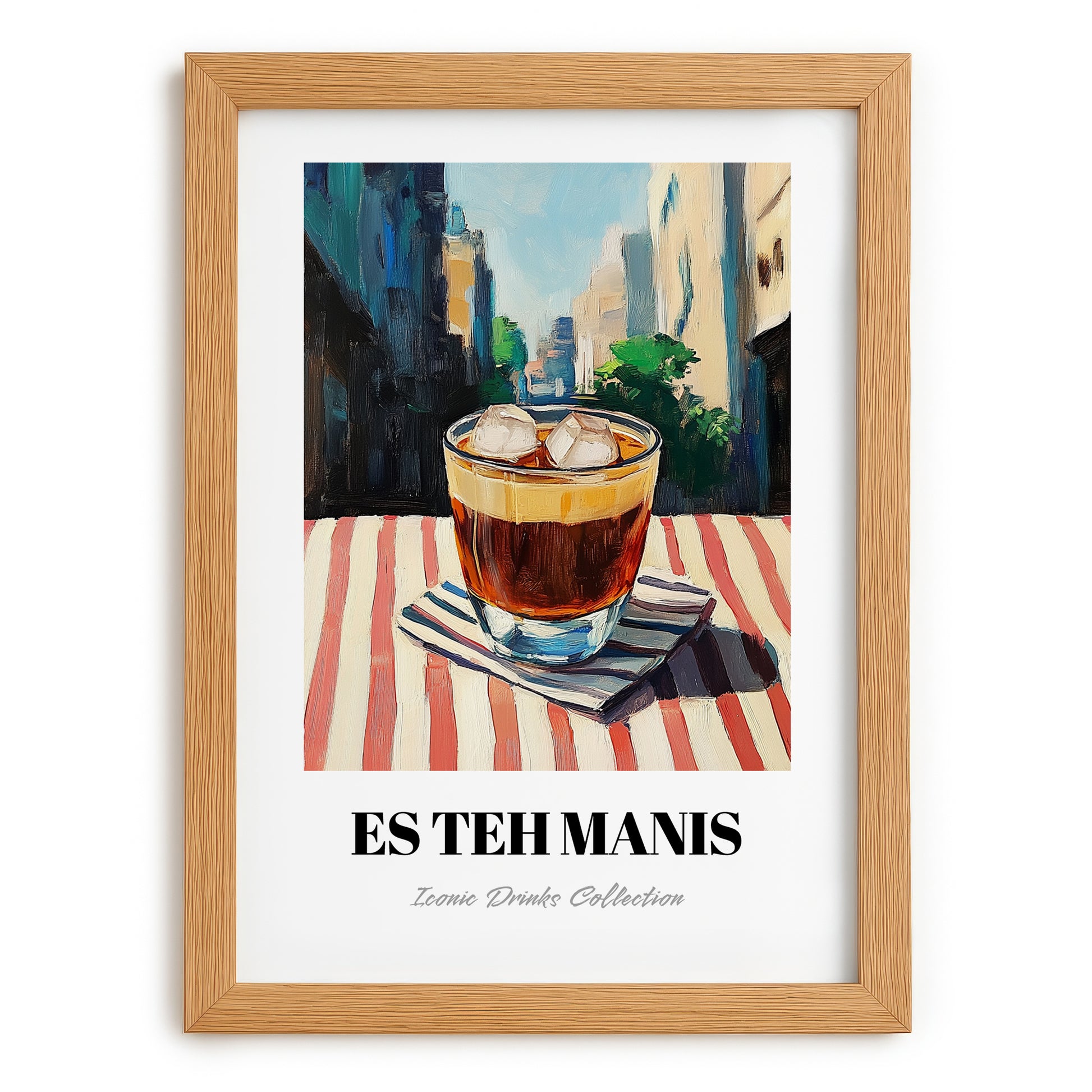 Es Teh Manis – Indonesian Café on the Corner, Indonesian Tea Painting, set in oak frame