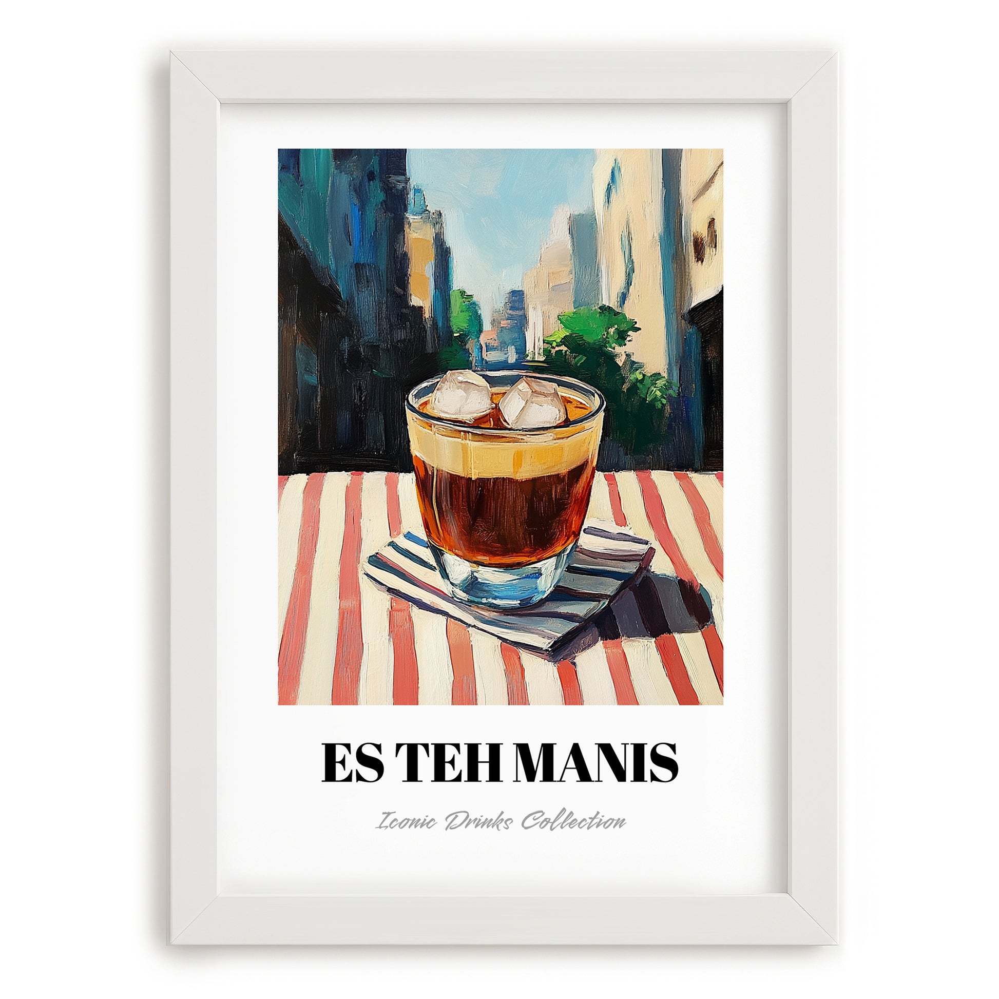 Es Teh Manis – Indonesian Café on the Corner, Indonesian Tea Painting, placed in minimal white frame