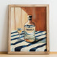 Tequila – on Striped Tablecloth, Mexican Spirit Wall Decor, no-text version framed in wood