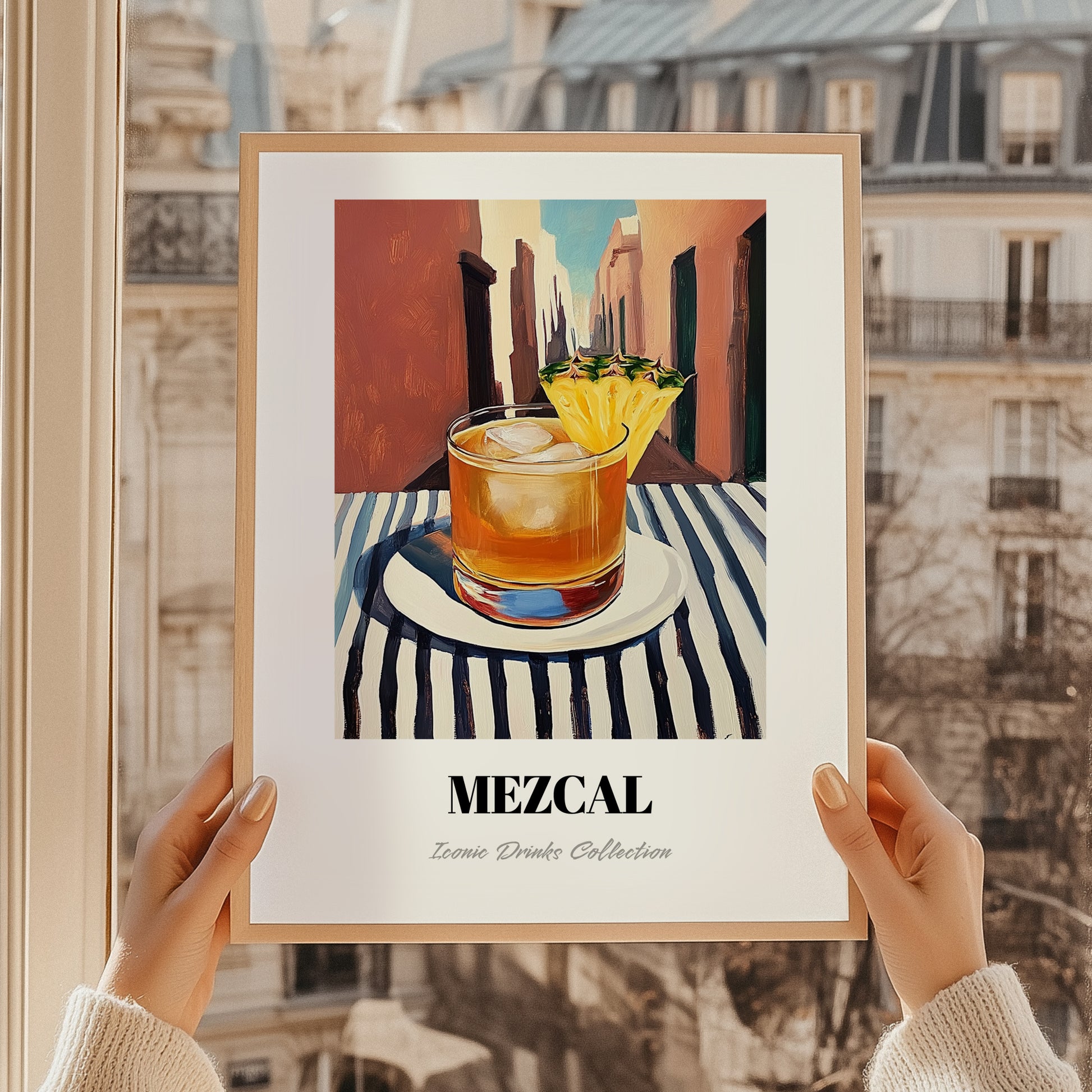 Mezcal – Mexican Café on the Corner, Mexican Cocktail Illustration, styled in a charming Paris street view