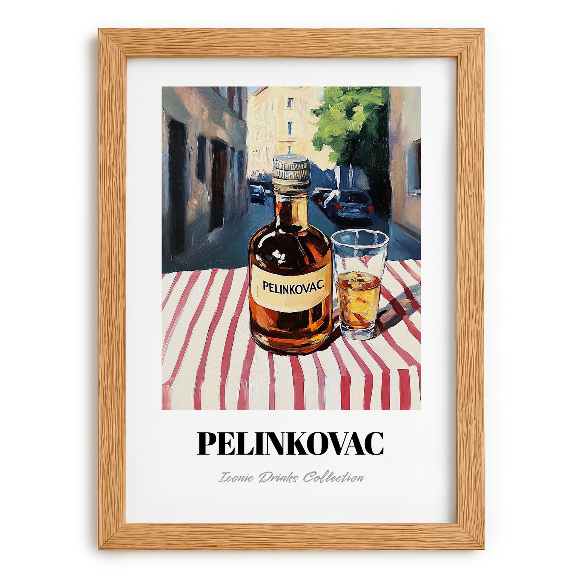 Pelinkovac – Croatian Urban Café Scene, Croatian Spirit Still Life, set in oak frame