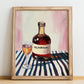 Pelinkovac – on Striped Tablecloth, Croatian Beverage Illustration, no-text version framed in wood