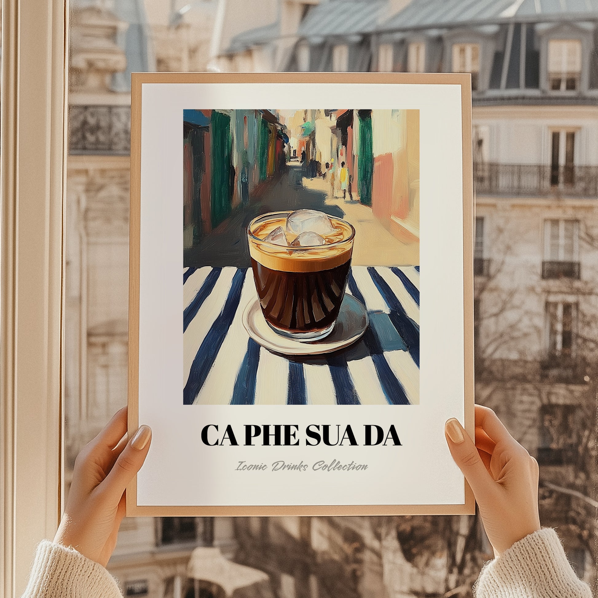 Cà Phê Sữa Đá – Vietnamese Street Café Scene, Vietnamese Coffee Painting, styled in a charming Paris street view