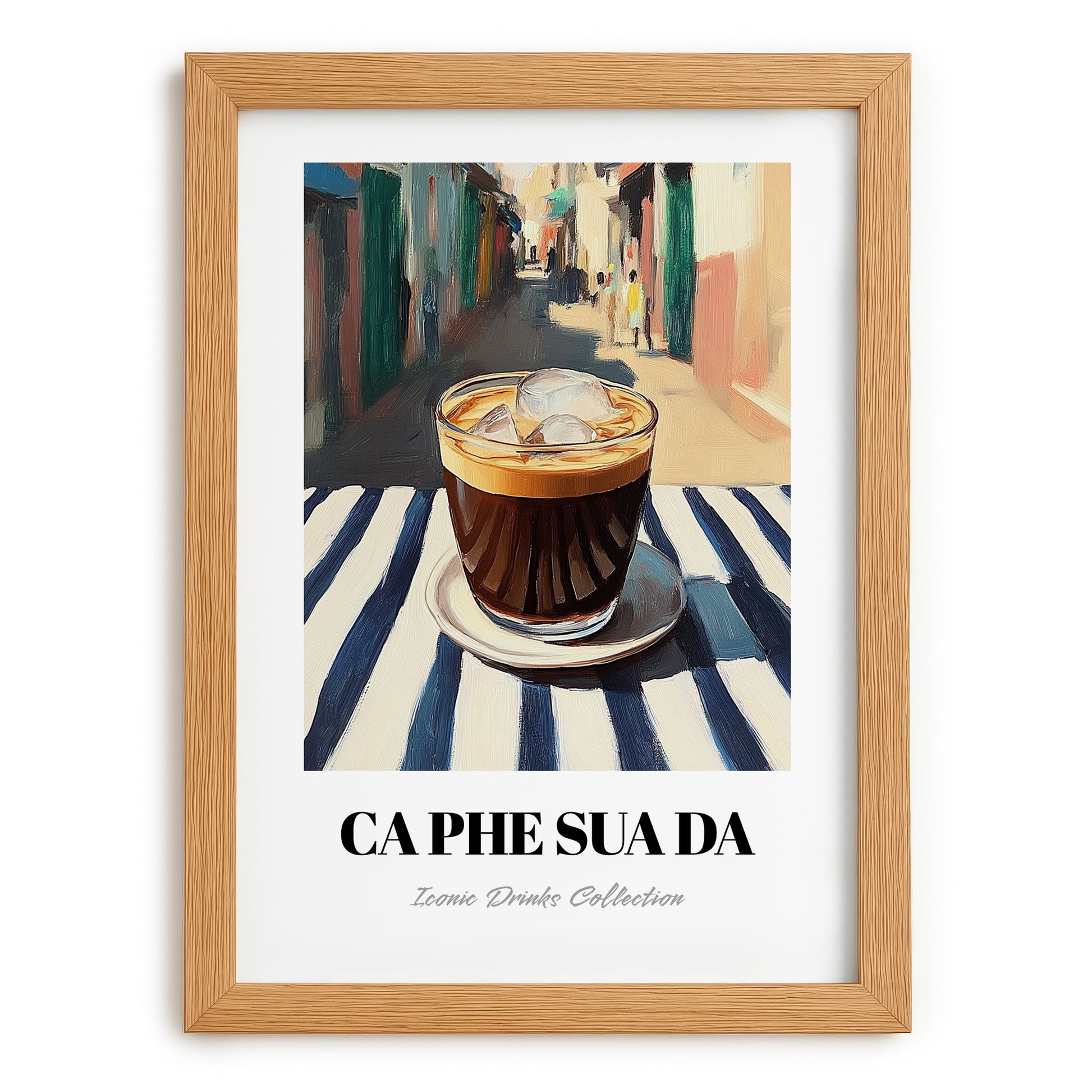 Cà Phê Sữa Đá – Vietnamese Street Café Scene, Vietnamese Coffee Painting, set in oak frame