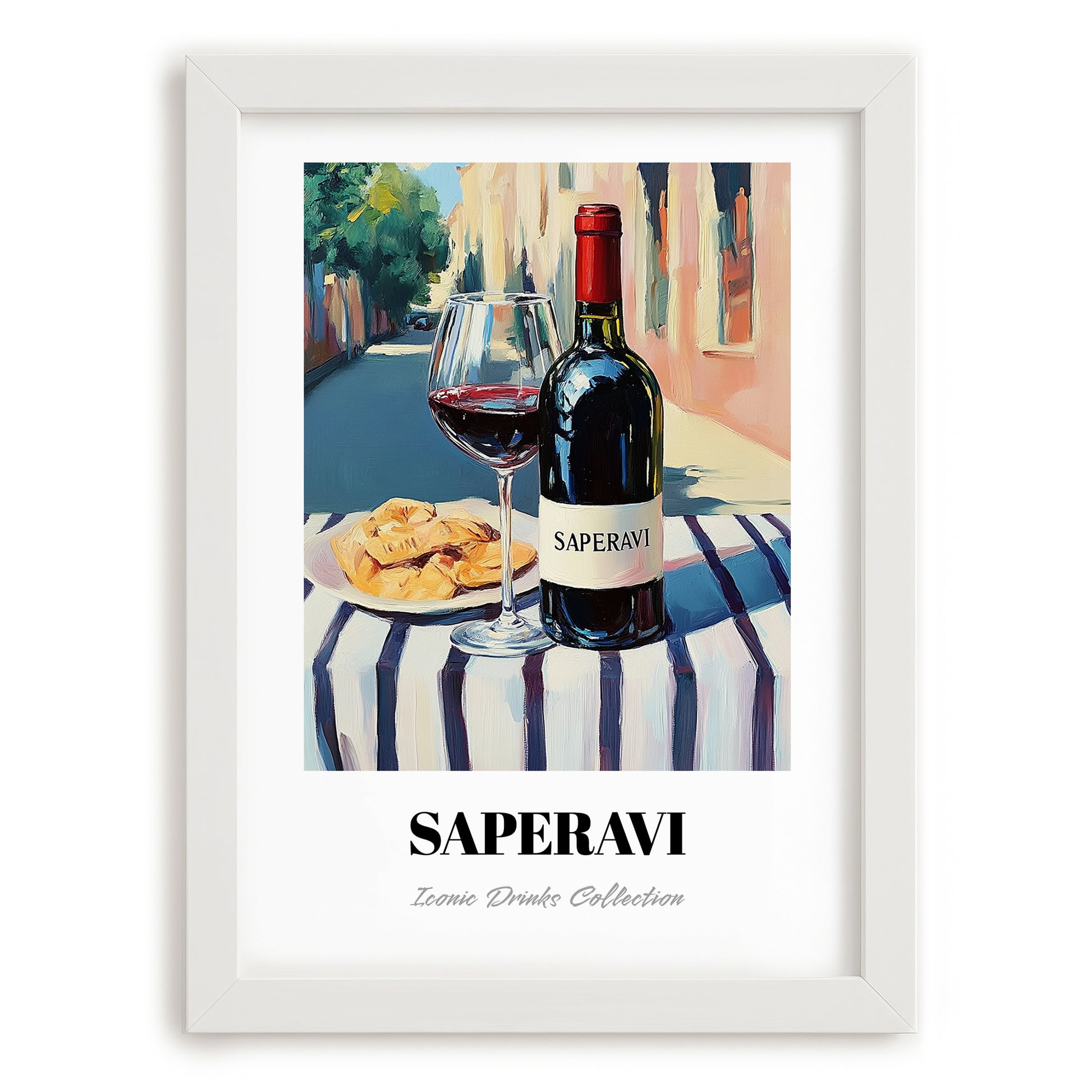 Saperavi – Georgian Café on the Corner, Georgian Wine Wall Decor, placed in minimal white frame
