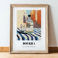 Boukha – Tunisian Street Café Scene, Tunisian Spirit Wall Decor, in wooden frame leaning on the floor