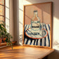 Boukha – on Striped Tablecloth, Tunisian Wine Still Life, clean layout with no caption