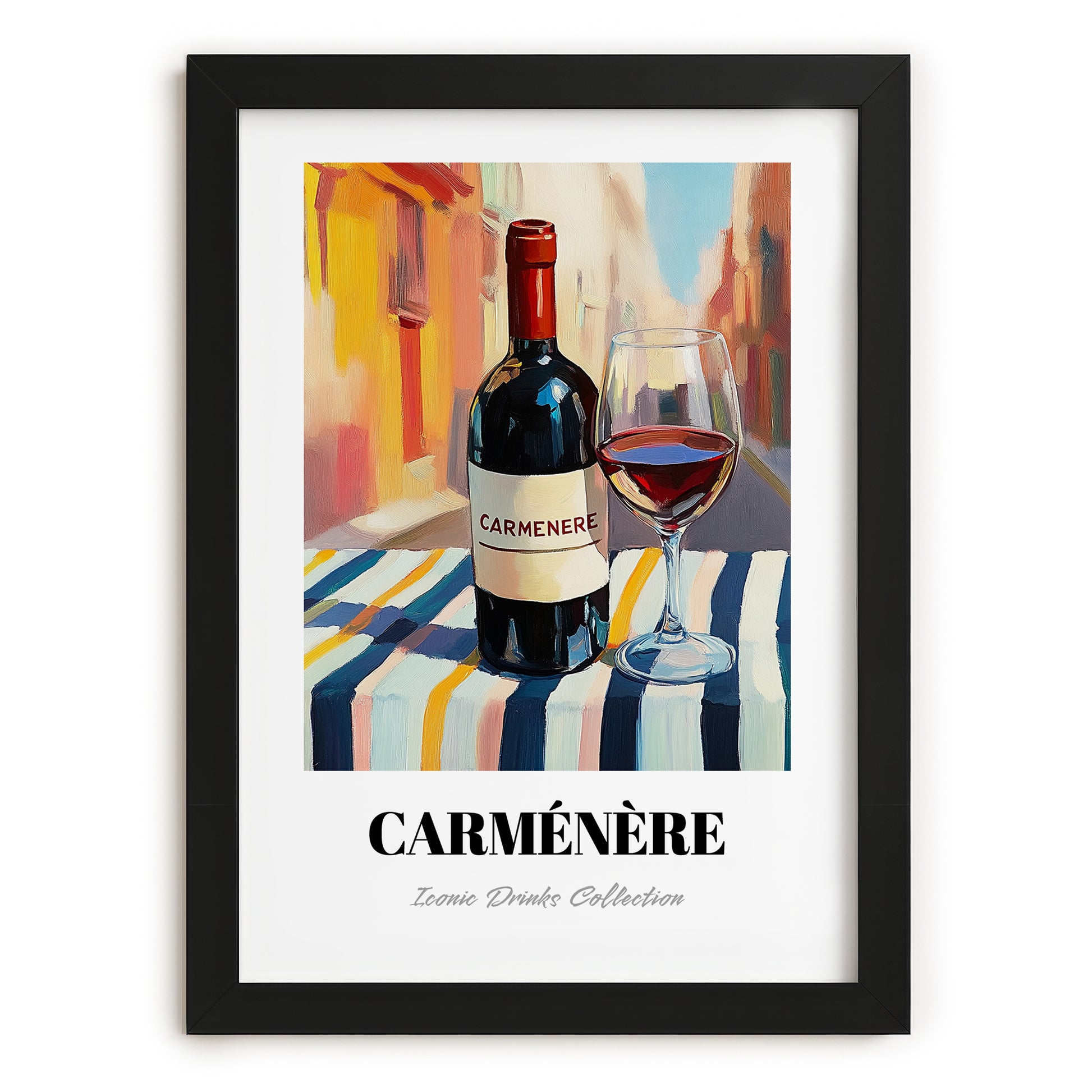 Carménère – Chilean Outdoor Café Scene, Chilean Wine Wall Art, in sleek black frame