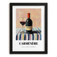 Carménère – on Striped Tablecloth, Chilean Beverage Painting, in sleek black frame