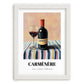 Carménère – on Striped Tablecloth, Chilean Beverage Painting, placed in minimal white frame