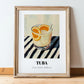 Tuba – on Striped Tablecloth, Philippine Wine Wall Decor, in wooden frame leaning on the floor