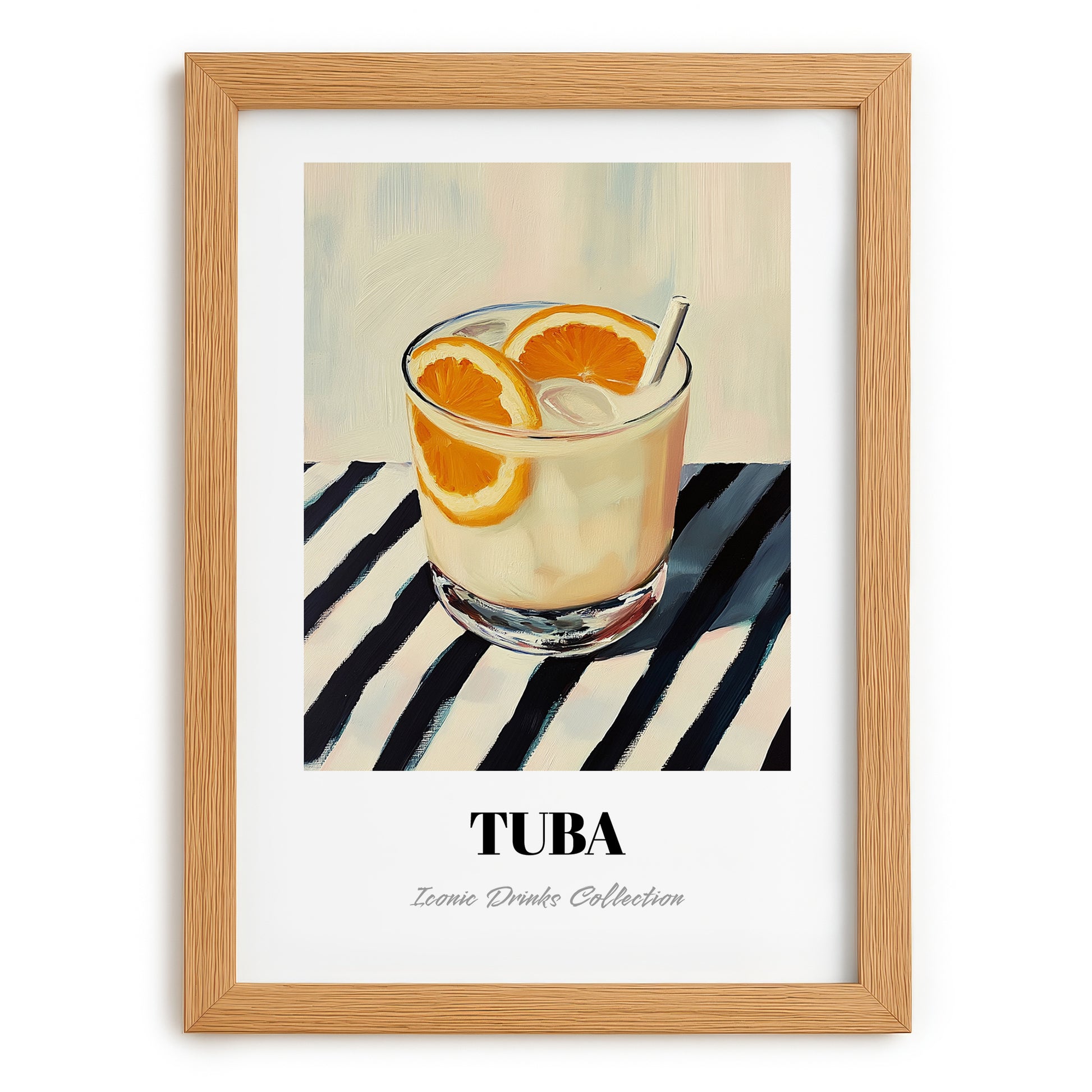 Tuba – on Striped Tablecloth, Philippine Wine Wall Decor, set in oak frame