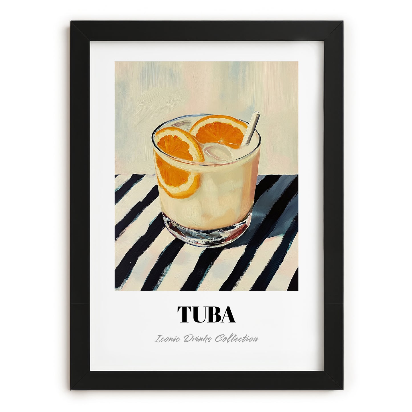 Tuba – on Striped Tablecloth, Philippine Wine Wall Decor, in sleek black frame