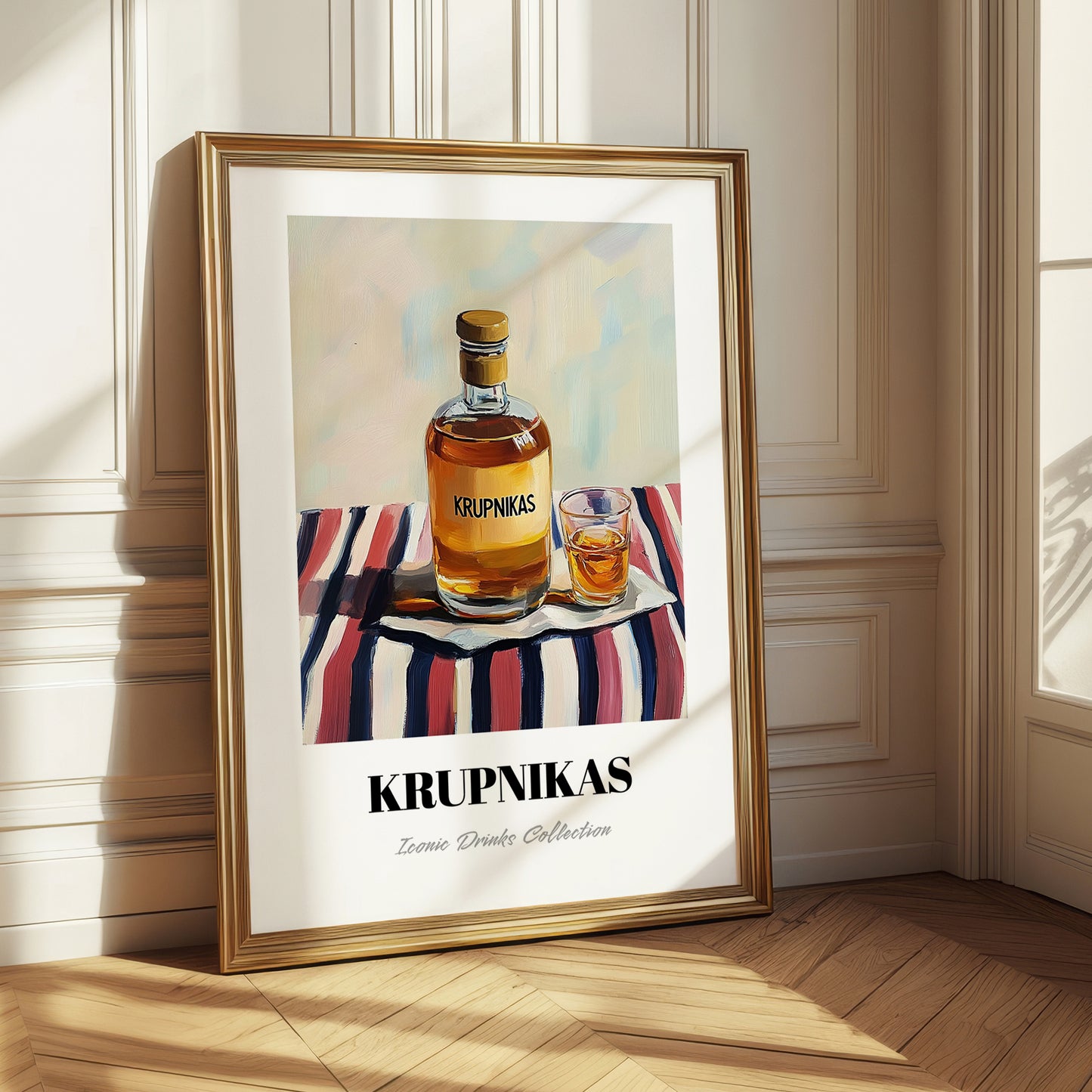 Krupnikas – on Striped Tablecloth, Lithuanian Beverage Painting