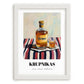 Krupnikas – on Striped Tablecloth, Lithuanian Beverage Painting, placed in minimal white frame
